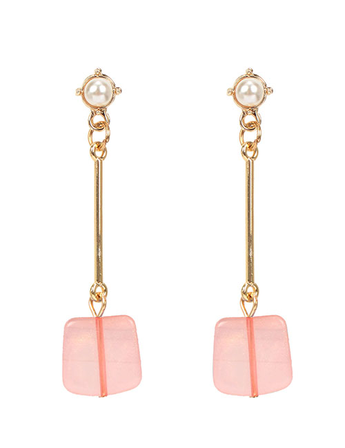 Fashion Pink Plated Metal Imitation Pearl Earrings