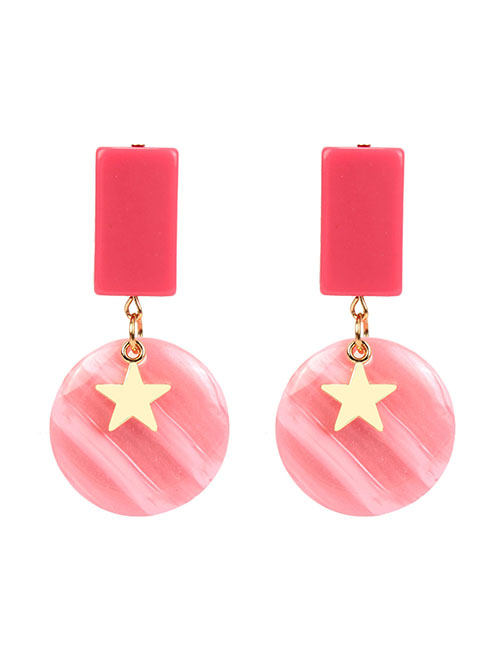 Fashion Pink Acrylic Stone Texture Pentagram Earrings