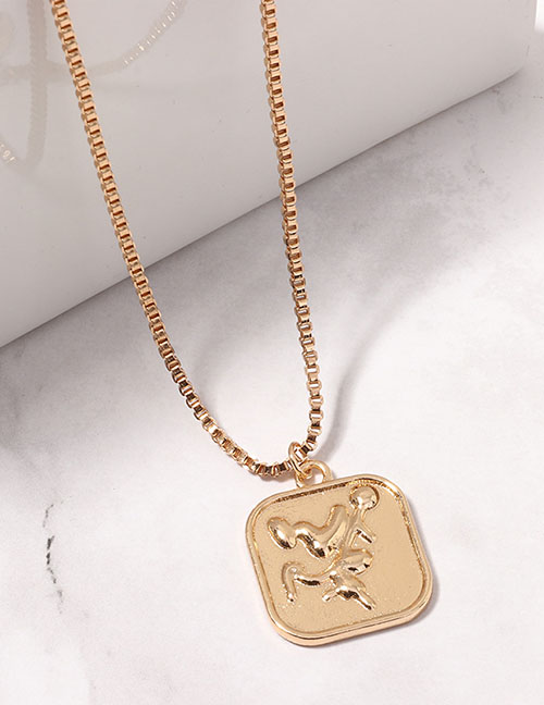 Fashion Square Gold Metal Portrait Single Layer Necklace