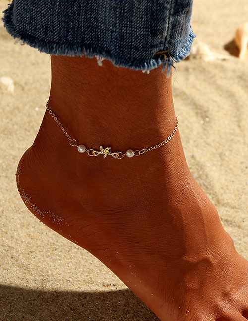 Fashion Gold Starfish Pearl Anklet