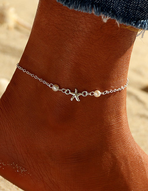 Fashion Silver Starfish Pearl Anklet