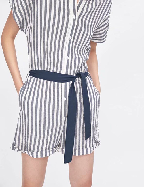Fashion Stripe Belted Striped Jumpsuit