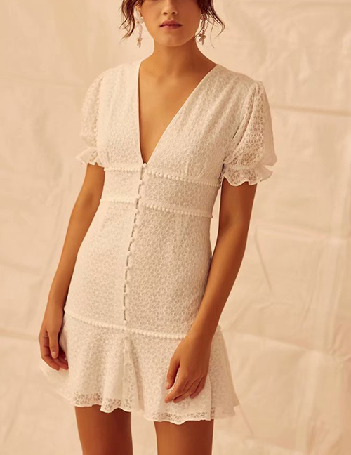 Fashion White Niche Embroidered Single Breasted Dress
