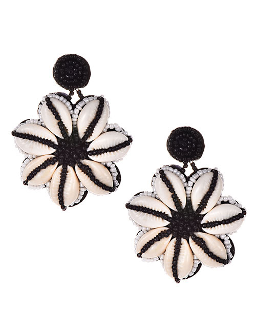 Fashion Black Alloy Resin Rice Beads Flower Earrings