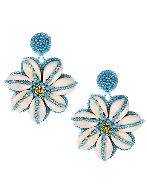 Fashion Blue Alloy Resin Rice Beads Flower Earrings