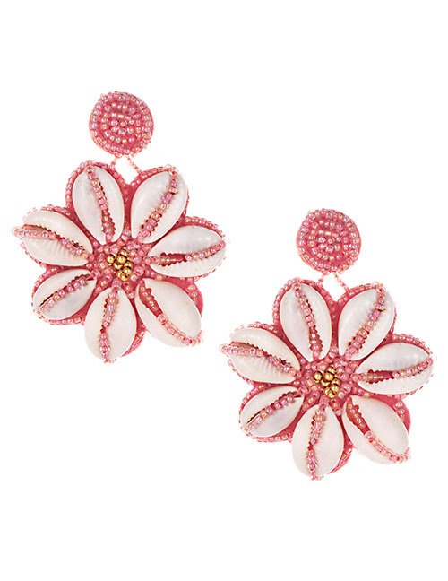 Fashion Pink Alloy Resin Rice Beads Flower Earrings