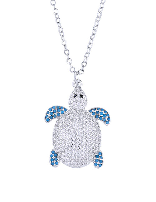 Fashion Silver Diamond Zircon Turtle Necklace