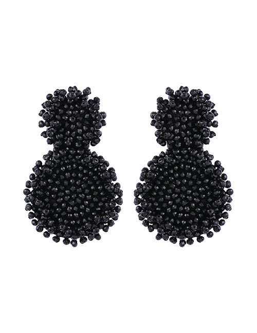 Fashion Black Crystal Rice Beads Woven Stitched Earrings