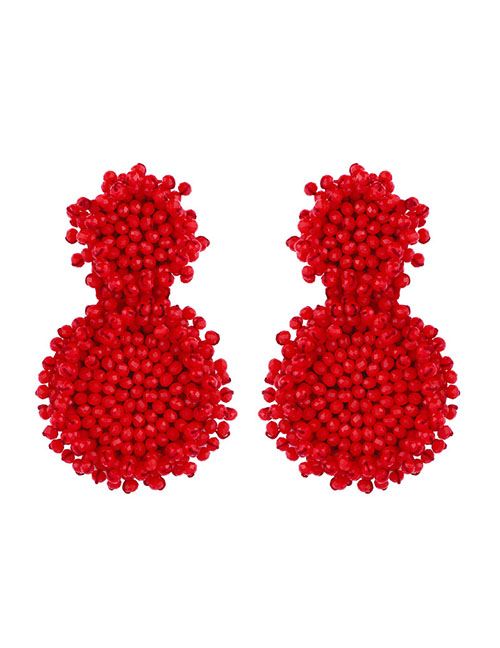 Fashion Red Crystal Rice Beads Woven Stitched Earrings