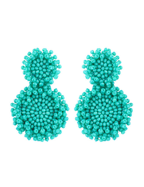 Fashion Green Crystal Rice Beads Woven Stitched Earrings