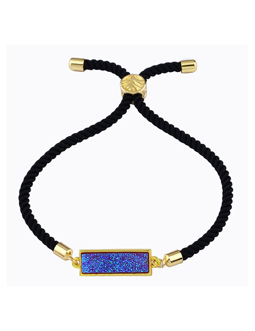 Fashion Black Rope Purple Geometric Crystal Bud Pull Bracelet