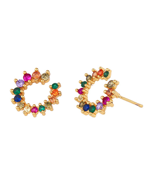 Fashion Color Copper Inlaid Zirconium Stud Earrings