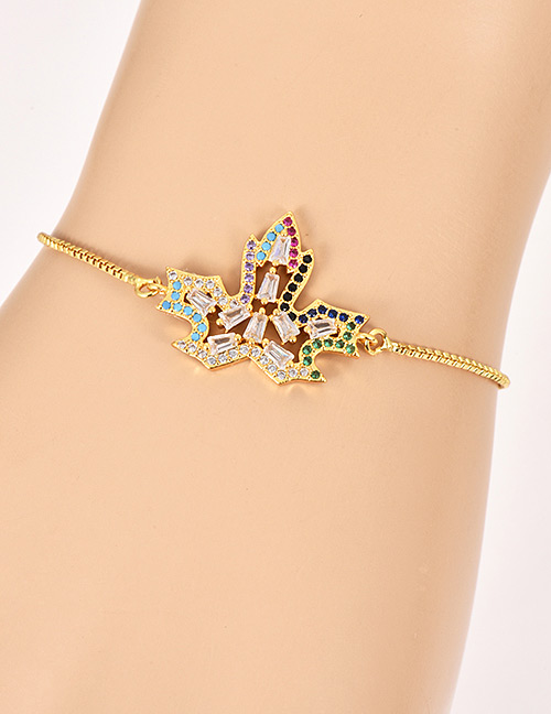 Fashion Gold Copper Inlaid Zircon Leaf Bracelet