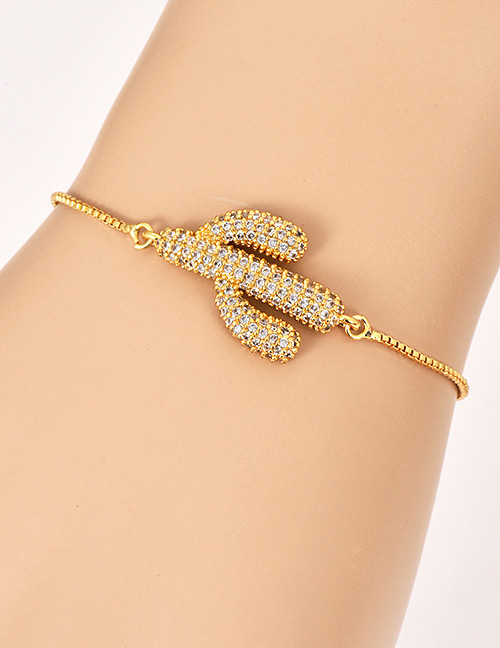 Fashion Gold Copper Inlay Zircon Cactus Bracelet