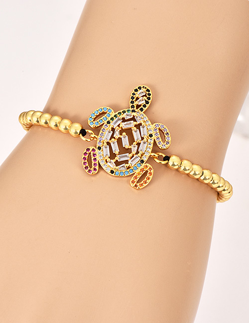 Fashion Gold Copper Inlaid Zircon Beaded Turtle Bracelet