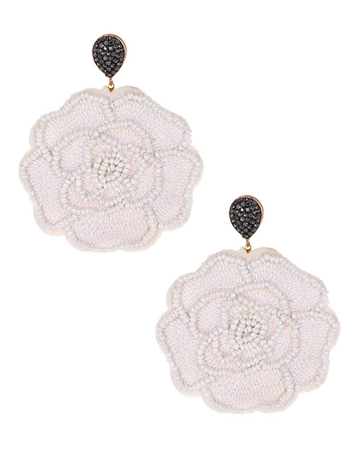Fashion White Felt Cloth: Rice Beads: Flower Earrings