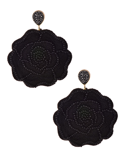 Fashion Black Felt Cloth: Rice Beads: Flower Earrings