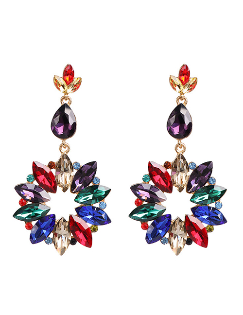 Fashion Color Flower Color Diamond Stud Earrings