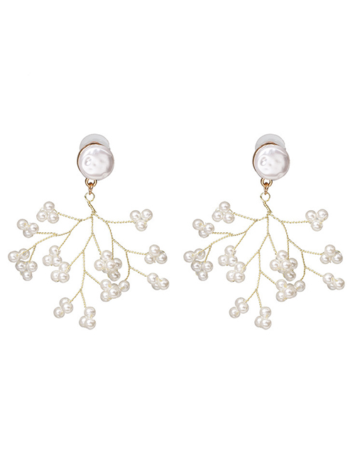 Fashion White Multi-pearl Tassel Earrings