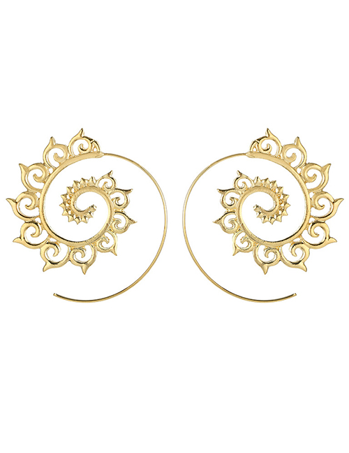 Fashion Gold Round Gear Spiral Auspicious Earrings