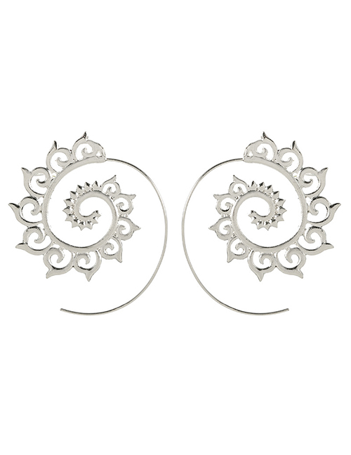 Fashion Silver Round Gear Spiral Auspicious Earrings