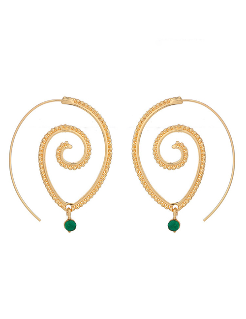 Fashion Gold Swirl Green Diamond Earrings