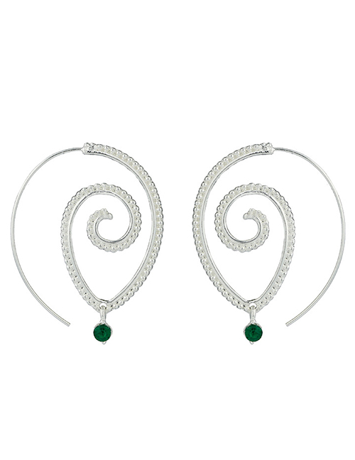 Fashion Silver Swirl Green Diamond Earrings