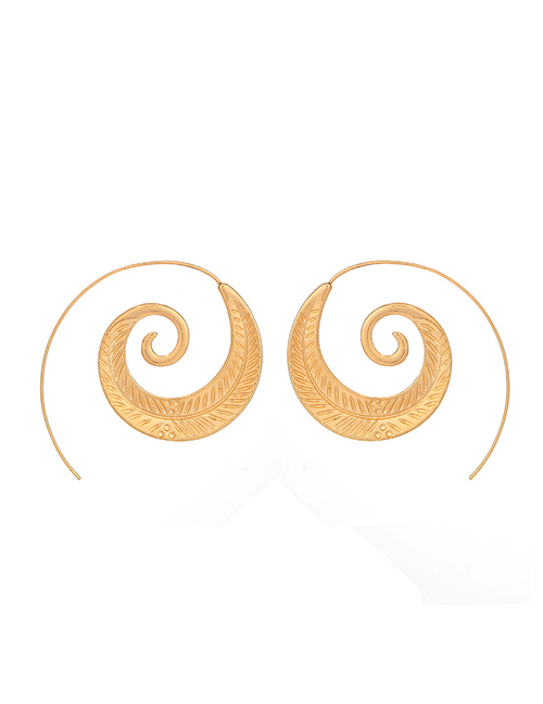 Fashion Gold Swirl Gear-like Leaf Earrings