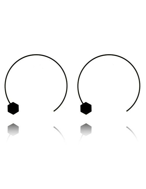 Fashion Black Semicircular Hexagon Openwork Earrings