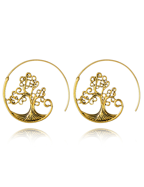 Fashion Gold Round Carved Small Tree Spiral Earrings