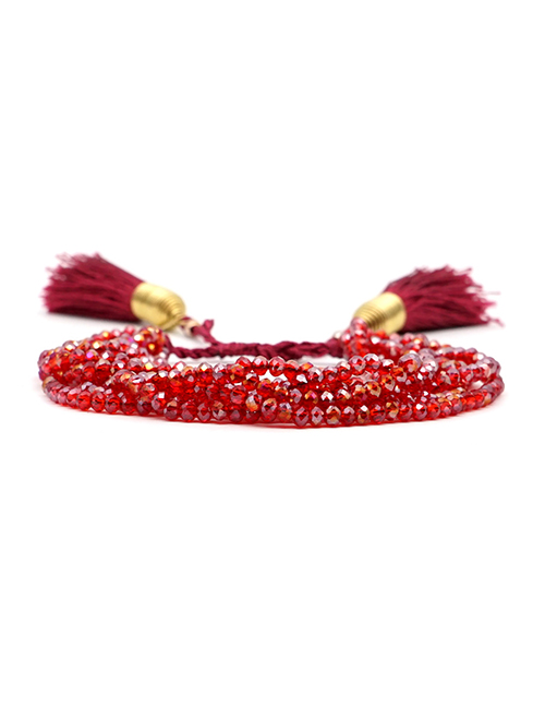 Fashion Red Crystal Beaded Fringed Stainless Steel Gold Plated Bracelet