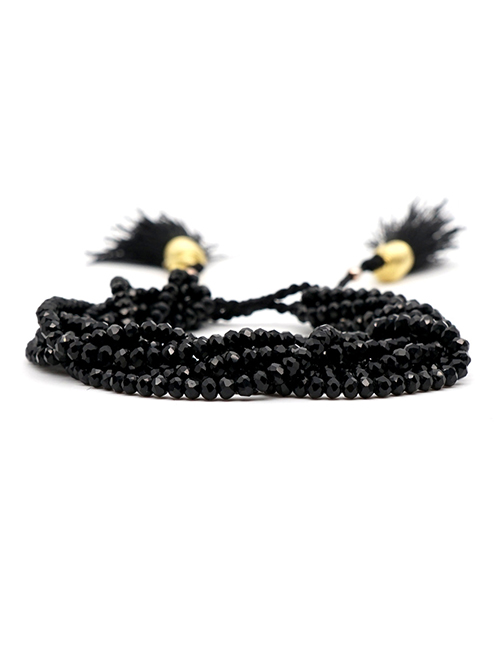 Fashion Black Crystal Beaded Fringed Stainless Steel Gold Plated Bracelet