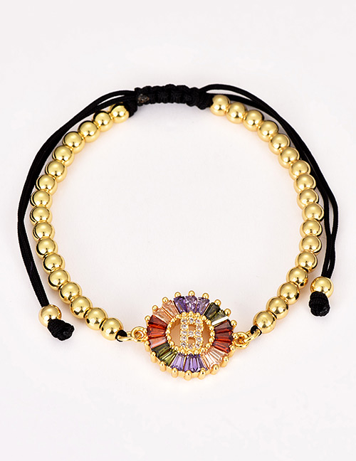 Fashion B Gold Copper Inlaid Zircon Beaded Letter Bracelet