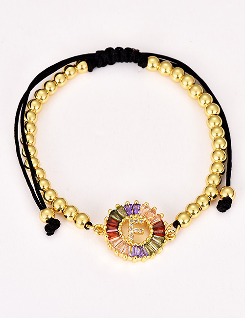 Fashion F Gold Copper Inlaid Zircon Beaded Letter Bracelet