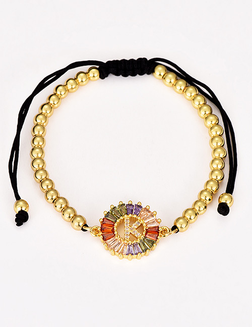 Fashion K Gold Copper Inlaid Zircon Beaded Letter Bracelet