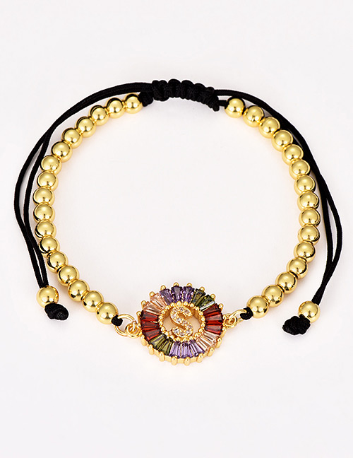 Fashion S Gold Copper Inlaid Zircon Beaded Letter Bracelet