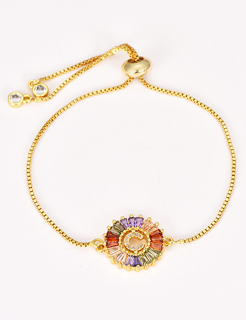 Fashion C Gold Copper Inlaid Zircon Letter Bracelet