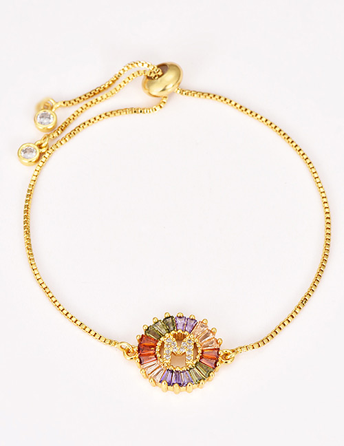 Fashion M Gold Copper Inlaid Zircon Letter Bracelet