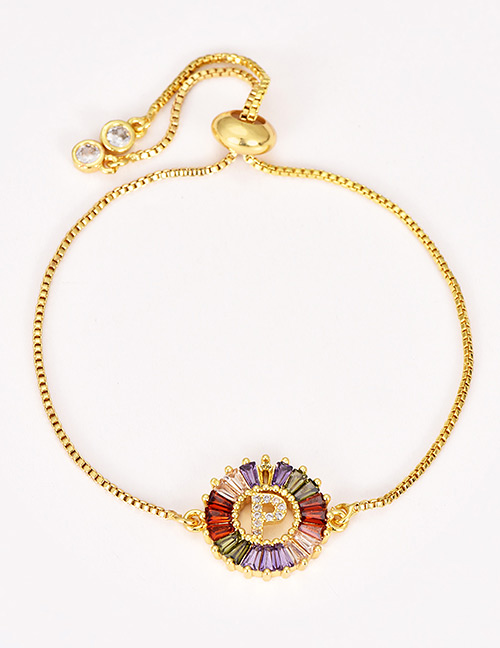 Fashion P Gold Copper Inlaid Zircon Letter Bracelet