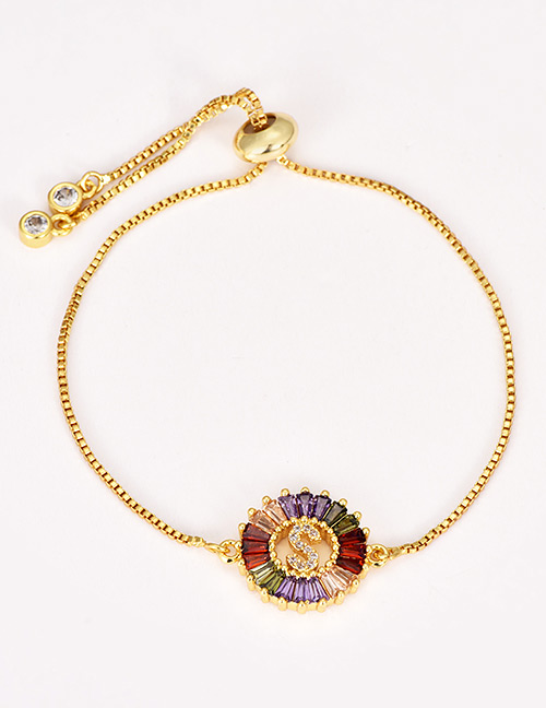 Fashion S Gold Copper Inlaid Zircon Letter Bracelet