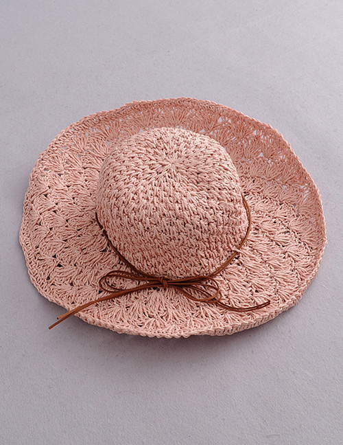 Fashion Pink Bow Pineapple Pattern Foldable Straw Hat