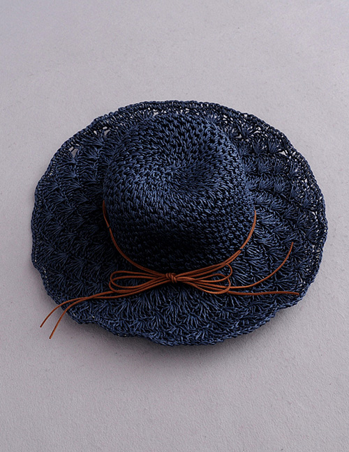 Fashion Navy Bow Pineapple Pattern Foldable Straw Hat
