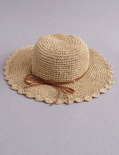 Fashion Beige Bow Petal Cap 檐 Foldable Straw Hat