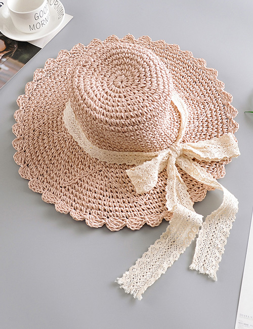 Fashion Pink Lace Bow Straw Hat