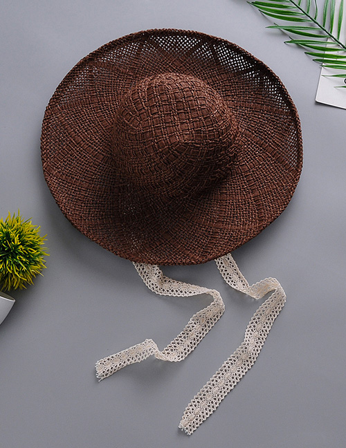 Fashion Brown Lace Hat And Straw Hat