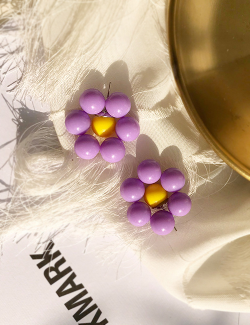Fashion Purple Flower Beaded Flower Earrings