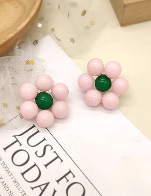Fashion Pink Greenish Flower Beaded Flower Earrings