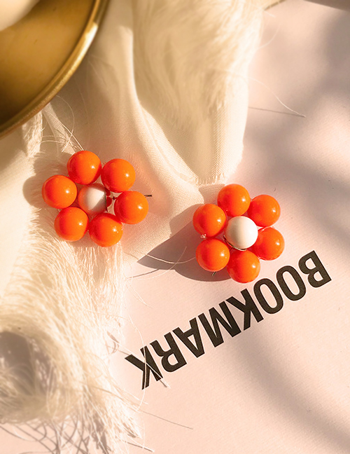 Fashion Orange White Flower Beaded Flower Earrings