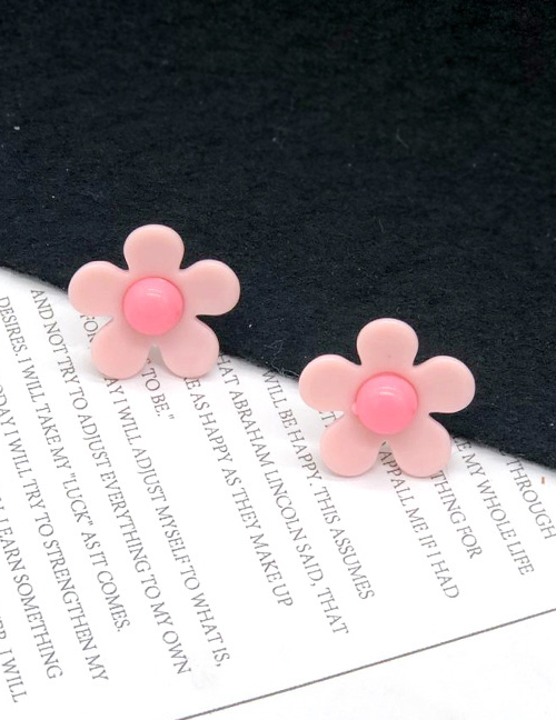 Fashion Large Pink  Silver Needle Flower Earrings