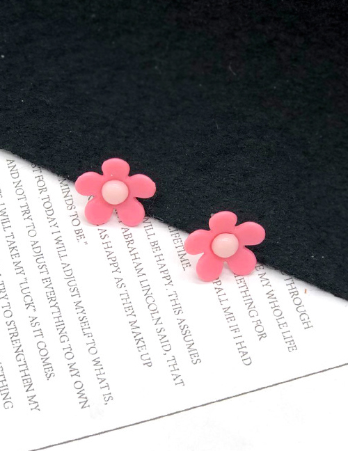 Fashion Small Pink  Silver Needle Flower Earrings